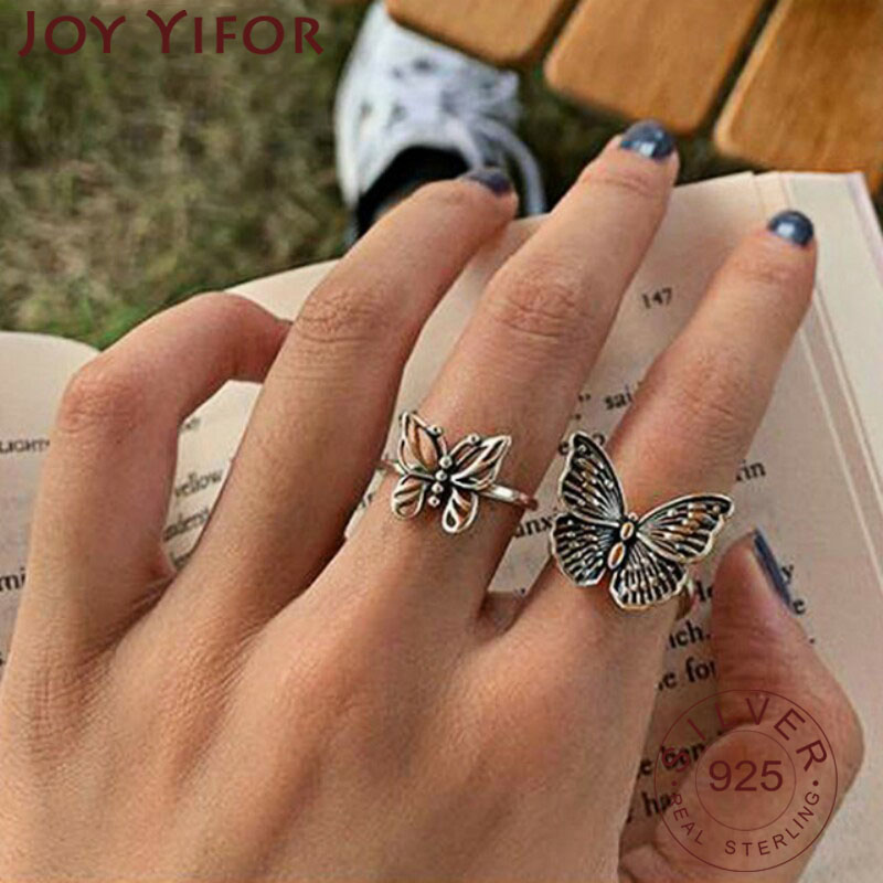 Vintage Fashion Guild - 925 Sterling Silver Butterfly Rings for
