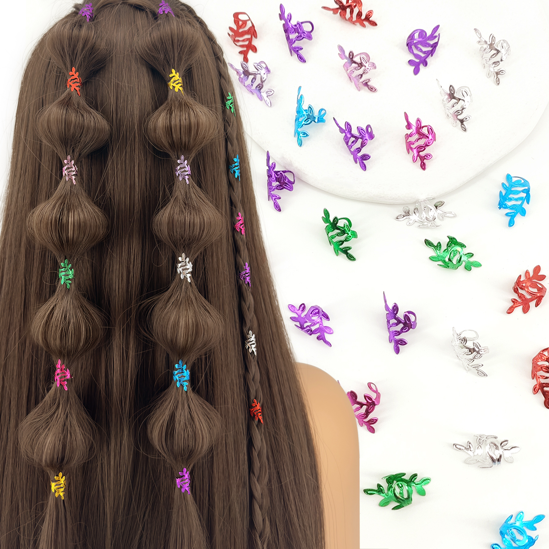 Vintage Fashion Rings - 40Pcs Vine Leaf Shaped Alloy Hair