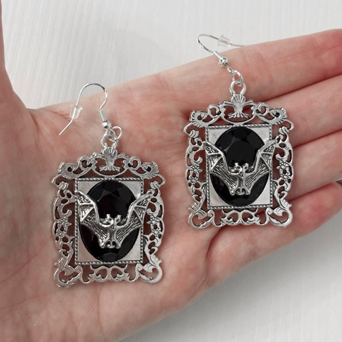 Vintage Victorian Fashion - Vampire bat earrings,Gothic jewelry,witchcraft accessories,paganism,Vintage, mysterious,engraved,Victorian,ear