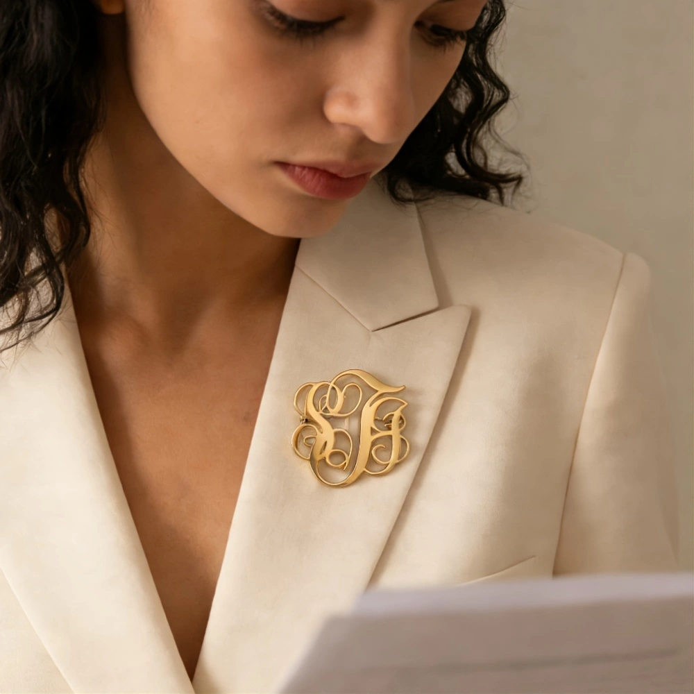 Custom Cursive Monogram Brooch - Vintage Fashion Guild recensione e prezzo
