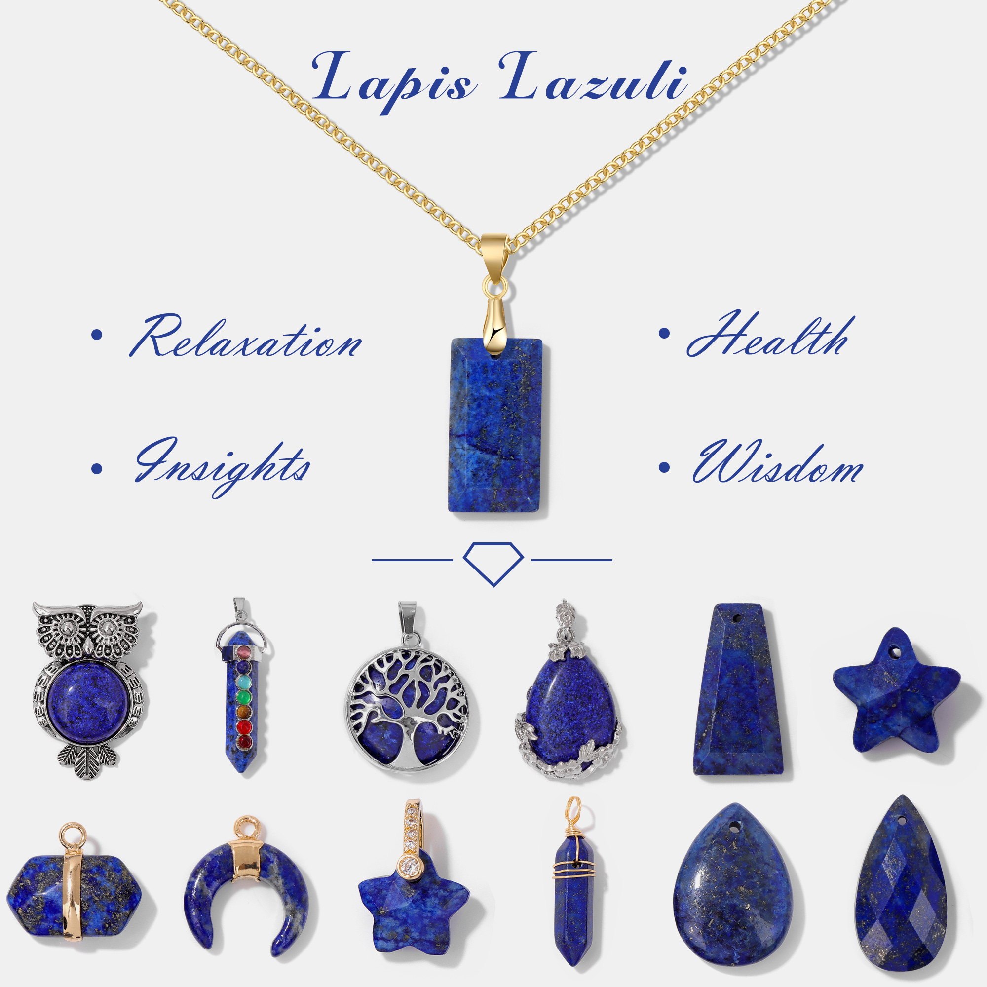 5PCS Natural Lapis Lazuli Gem  - Vintage Fashion Jewelry Necklaces recensione e prezzo
