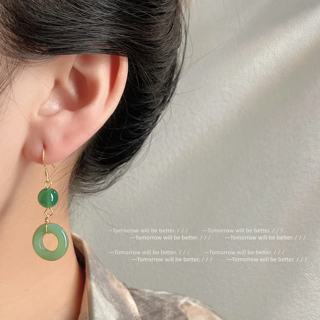 Green Real Jade Ring Earrings  - Vintage Fashion Guild recensione e prezzo