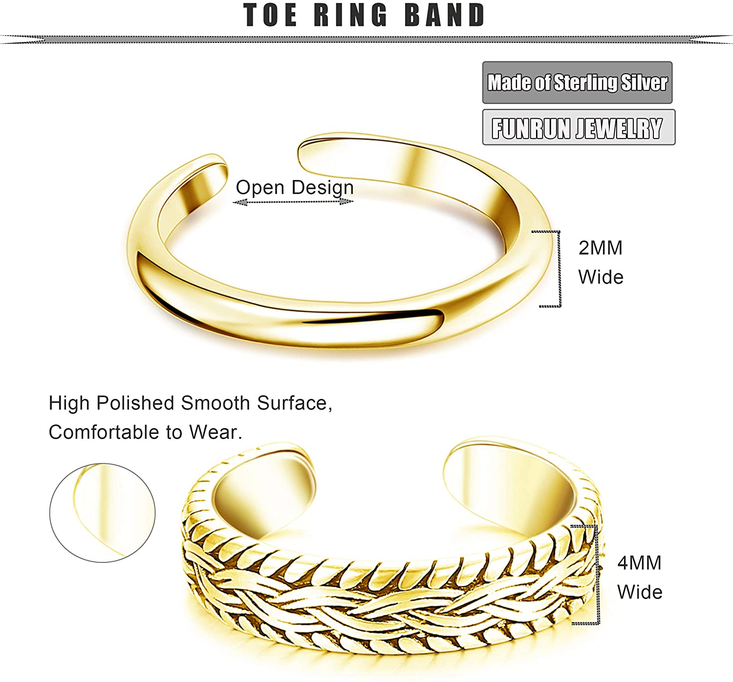 2 PCS Stainless Steel Toe Ring - Vintage Fashion Rings recensione e prezzo